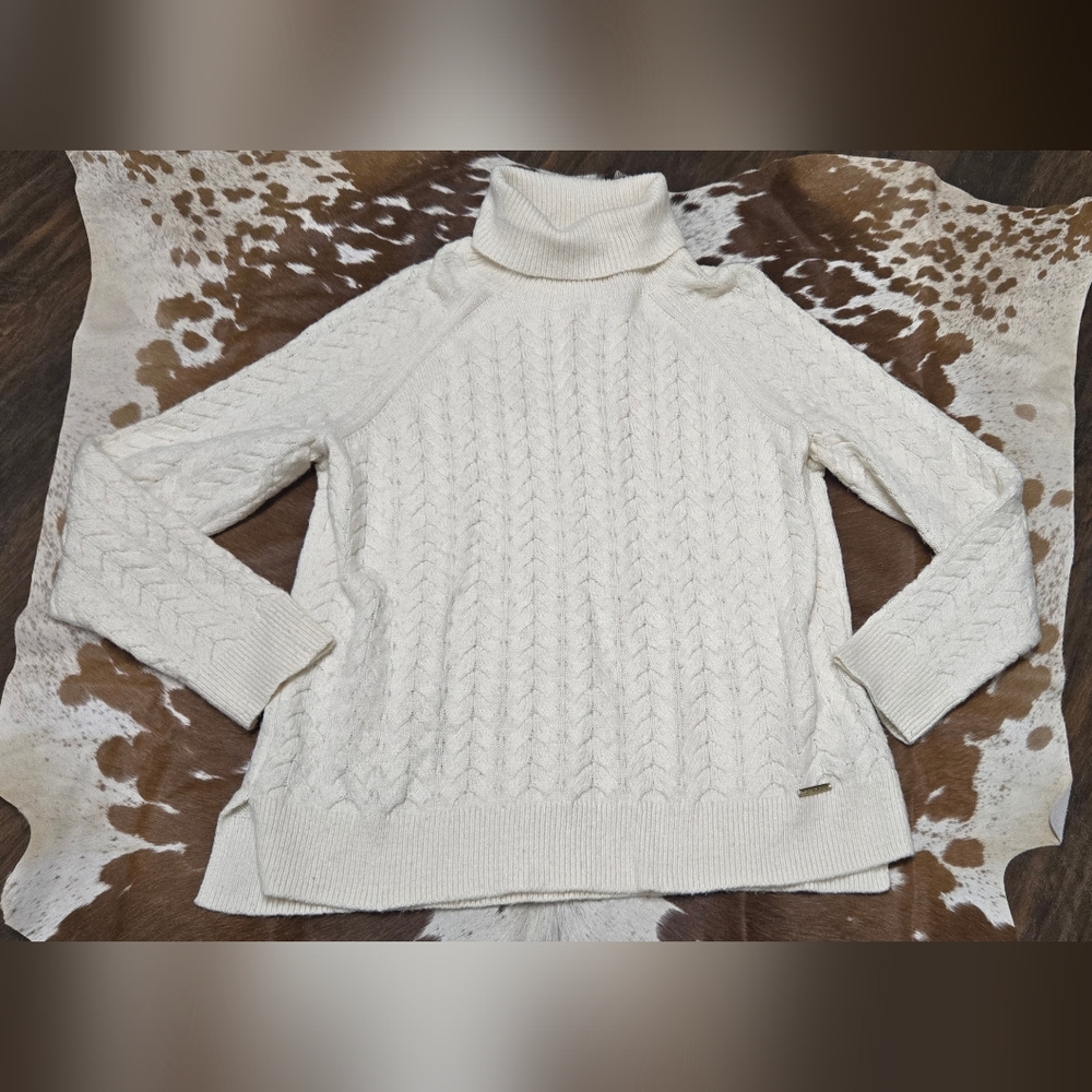 Michael Kors White Cable Knit Turtleneck Sweater